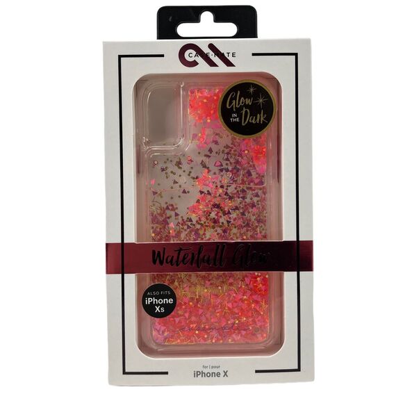 iPhone X , iPhone XS Case Clear Glowing Pink Glitter Waterfall by Case-Mate NEW! - Picture 2 of 12